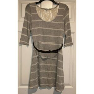 Charlotte Russe Sweater‎ Dress Juniors Large Gray Striped lace Belt Y2K